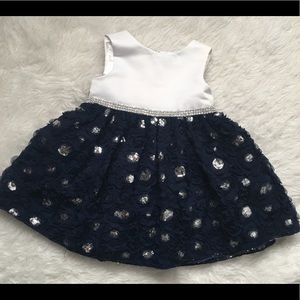 Blue and white sequin toddler baby dress